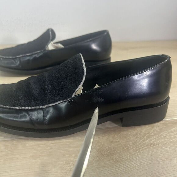 Ann Taylor Black Leather Cowhide Slip On Shoes Wms 7M Block Heel Classic Loafers - Picture 4 of 16